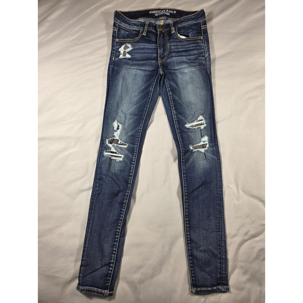 American Eagle Jegging Women 6 Long 31" Inseam Super‎ Stretch Distressed Jeans